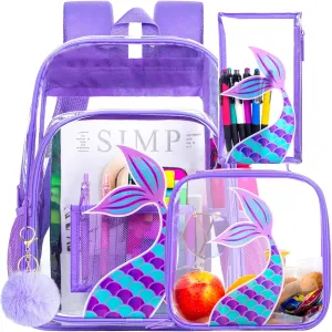 gxtvo Clear Backpack for Girls and Boys, Kids Transparent Bookbag, 3PCS Cute See Through School Bag for Elementary Prechool