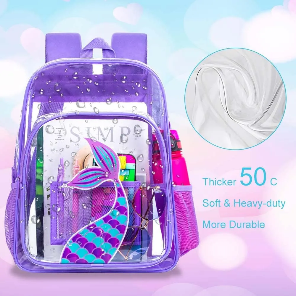 gxtvo Clear Backpack for Girls and Boys, Kids Transparent Bookbag, 3PCS Cute See Through School Bag for Elementary Prechool