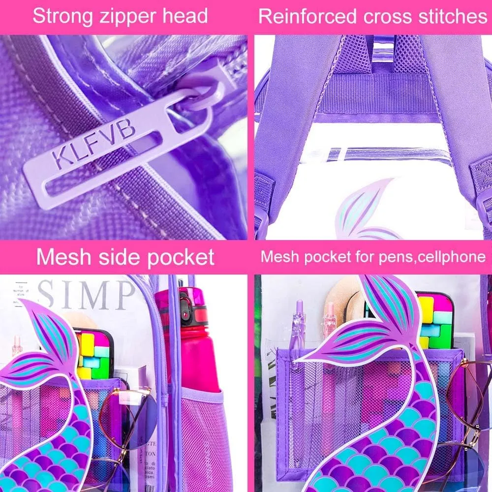gxtvo Clear Backpack for Girls and Boys, Kids Transparent Bookbag, 3PCS Cute See Through School Bag for Elementary Prechool