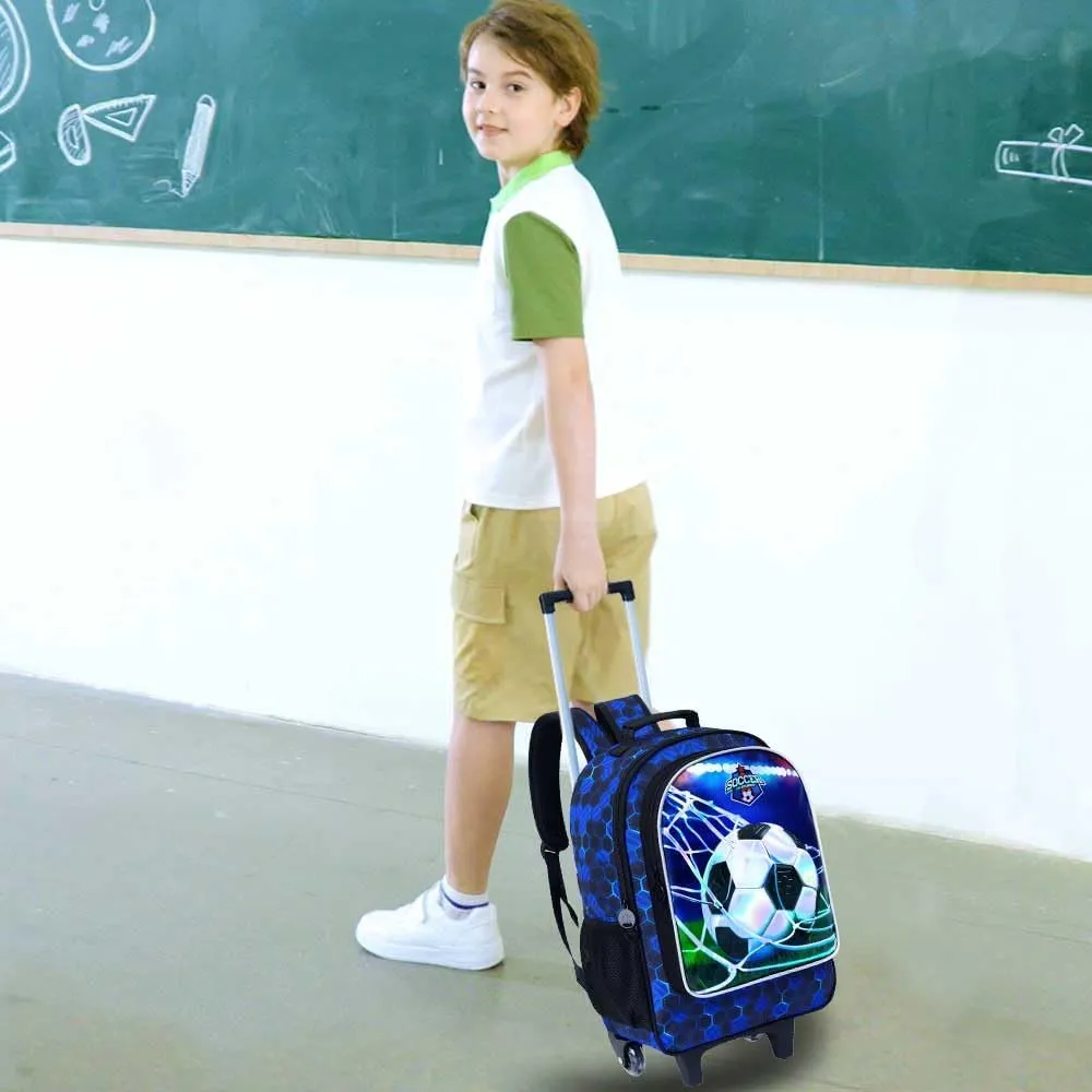 gxtvo Rolling Backpack for Boys, Roller Wheeled Bookbag - Wheeled Elementary School Bag - 3PCS Soccer Backpack