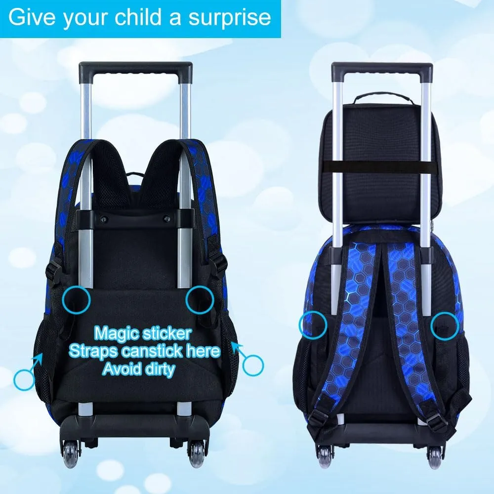 gxtvo Rolling Backpack for Boys, Roller Wheeled Bookbag - Wheeled Elementary School Bag - 3PCS Soccer Backpack