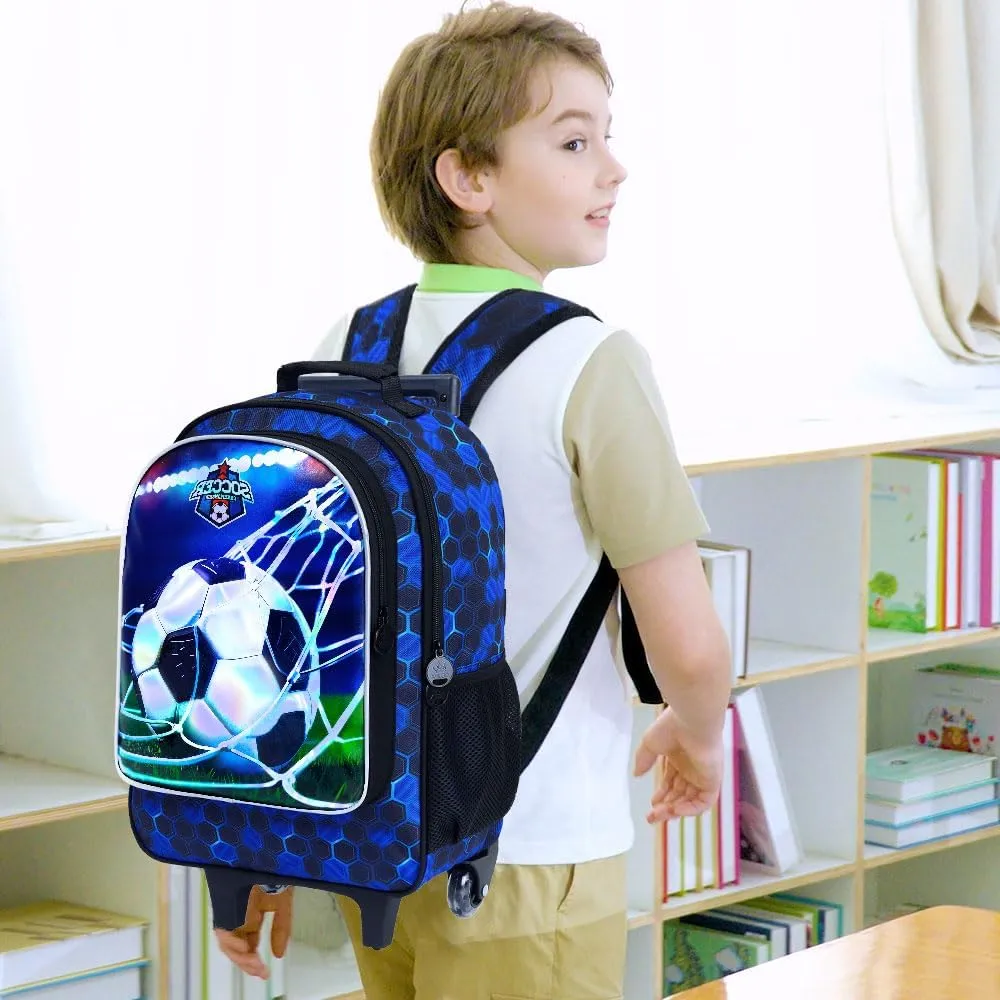 gxtvo Rolling Backpack for Boys, Roller Wheeled Bookbag - Wheeled Elementary School Bag - 3PCS Soccer Backpack