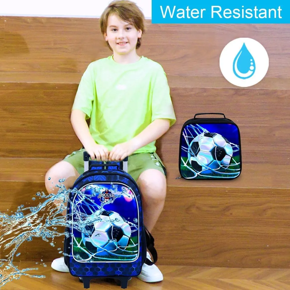 gxtvo Rolling Backpack for Boys, Roller Wheeled Bookbag - Wheeled Elementary School Bag - 3PCS Soccer Backpack