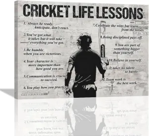 Gyeong Cricket Sports Wall Art Cricket Life Lessons Wall Decor Cricket Sign Retro Poster Boy Men Room Motivational Decorations Canvas Print Painting Artwork for Bedroom Bathroom Living Room 16"x12"