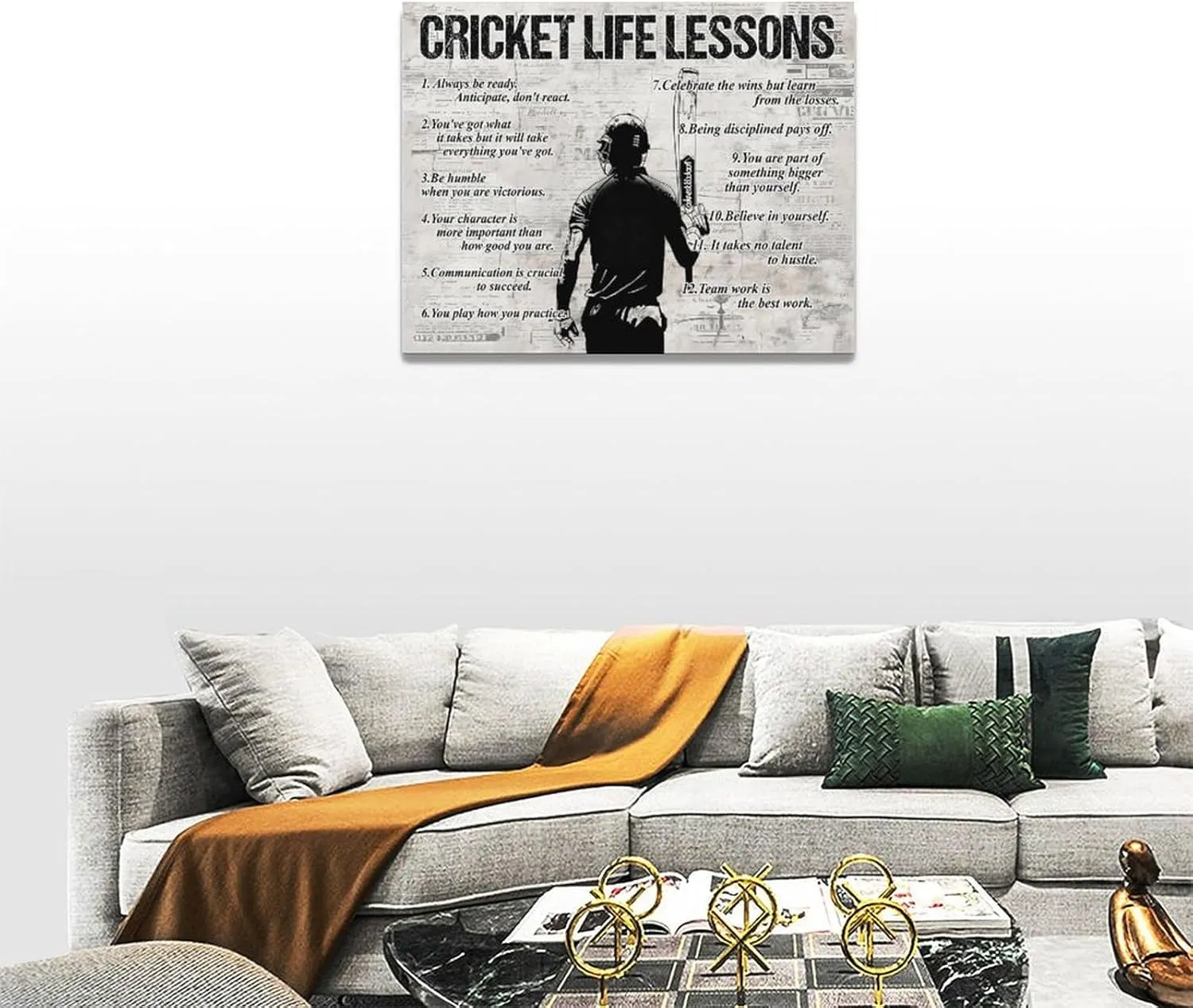 Gyeong Cricket Sports Wall Art Cricket Life Lessons Wall Decor Cricket Sign Retro Poster Boy Men Room Motivational Decorations Canvas Print Painting Artwork for Bedroom Bathroom Living Room 16"x12"