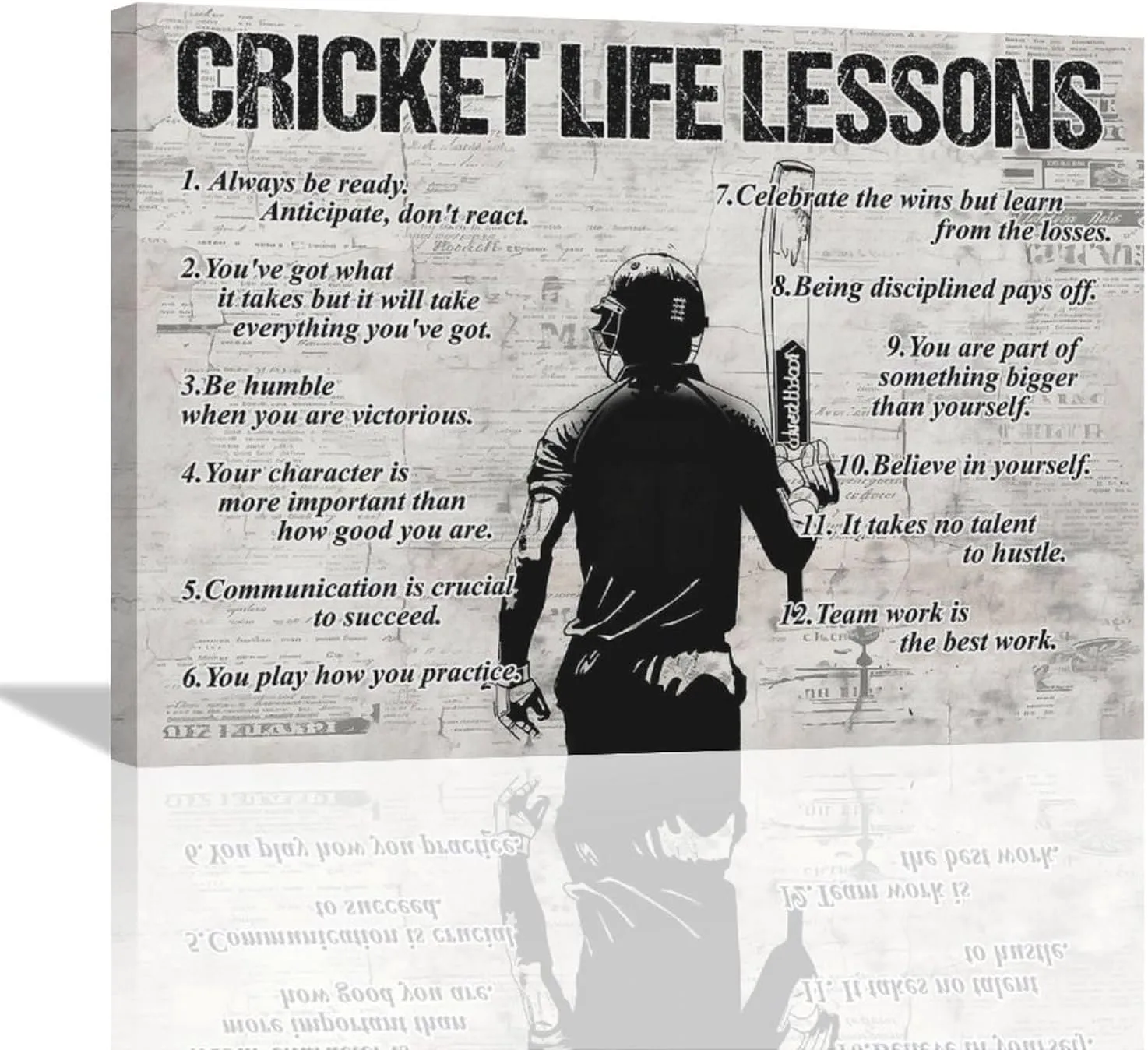 Gyeong Cricket Sports Wall Art Cricket Life Lessons Wall Decor Cricket Sign Retro Poster Boy Men Room Motivational Decorations Canvas Print Painting Artwork for Bedroom Bathroom Living Room 16"x12"