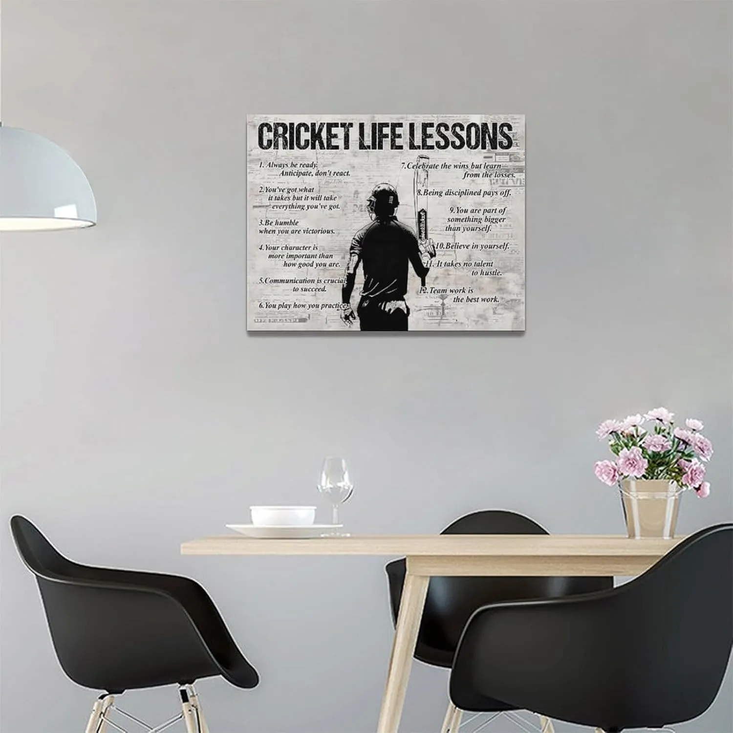 Gyeong Cricket Sports Wall Art Cricket Life Lessons Wall Decor Cricket Sign Retro Poster Boy Men Room Motivational Decorations Canvas Print Painting Artwork for Bedroom Bathroom Living Room 16"x12"