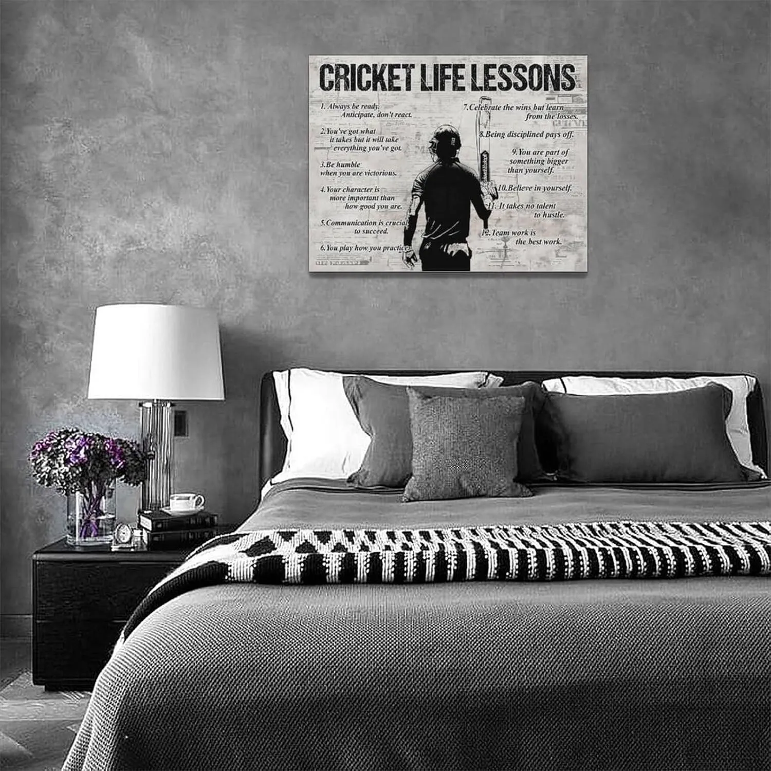 Gyeong Cricket Sports Wall Art Cricket Life Lessons Wall Decor Cricket Sign Retro Poster Boy Men Room Motivational Decorations Canvas Print Painting Artwork for Bedroom Bathroom Living Room 16"x12"