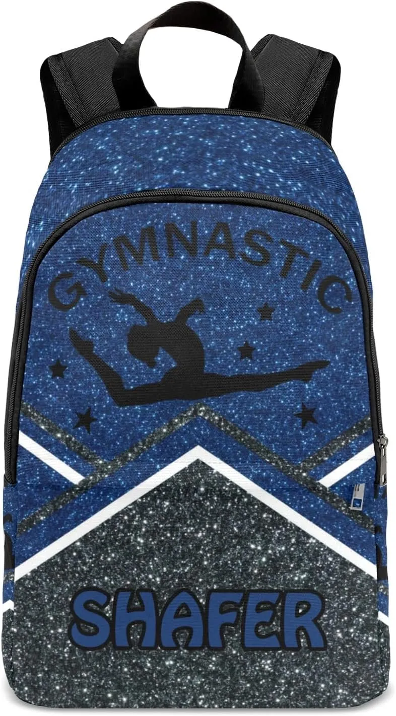 Gymnastic Athlete Blue Glitter Personalized Backpack for Teen Custom Travel Backpack for Boys Girs Bookbag Casual Bag Name Gift, Design 10, EU5566SS