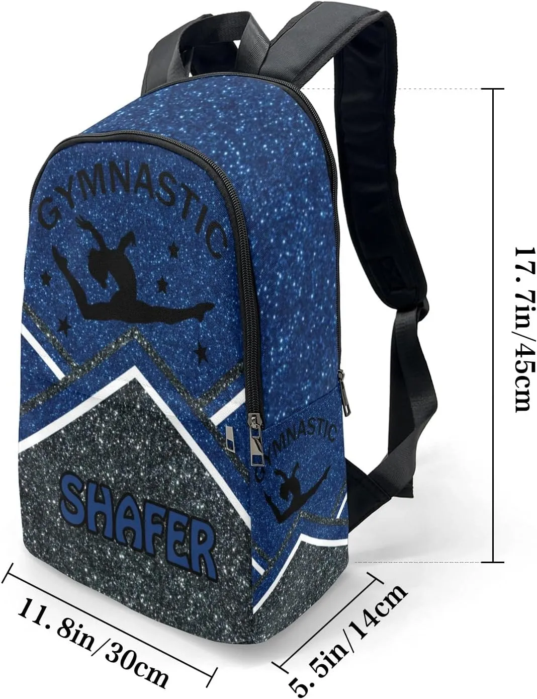 Gymnastic Athlete Blue Glitter Personalized Backpack for Teen Custom Travel Backpack for Boys Girs Bookbag Casual Bag Name Gift, Design 10, EU5566SS