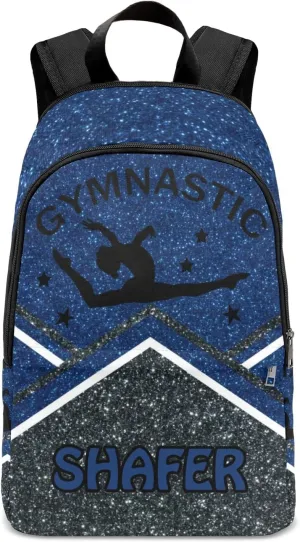 Gymnastic Athlete Blue Glitter Personalized Backpack for Teen Custom Travel Backpack for Boys Girs Bookbag Casual Bag Name Gift, Design 10, EU5566SS