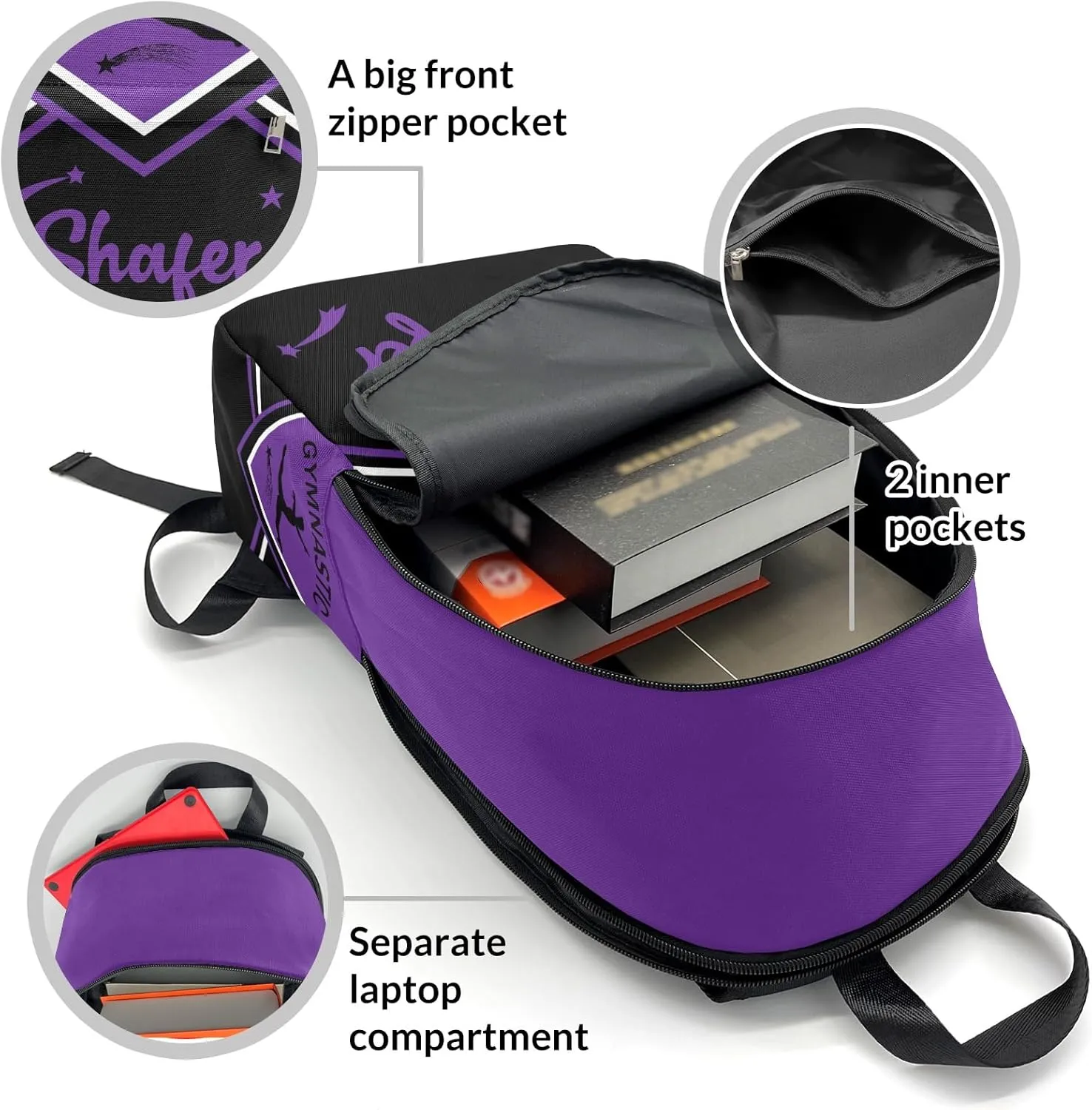 Gymnastic Purple Personalized Backpack for Teen Custom Travel Backpack for Boys Girs Bookbag Casual Bag Name Gift, Design 19, EU5566SS