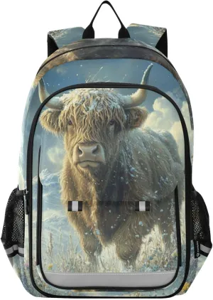 Hail Highland Cattle Bee Backpack for Boys Girls Elementary School Bag Kids Bookbag Travel Rucksack With Reflective Stripes
