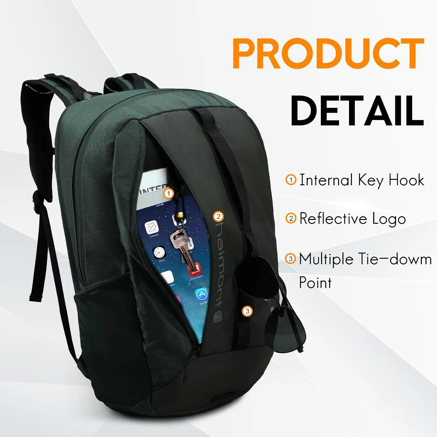 Haimont Small Travel Backpack Hiking Outdoor Everyday Daypack with 3 Compartments Men Women Water Resistant Bag, Casual