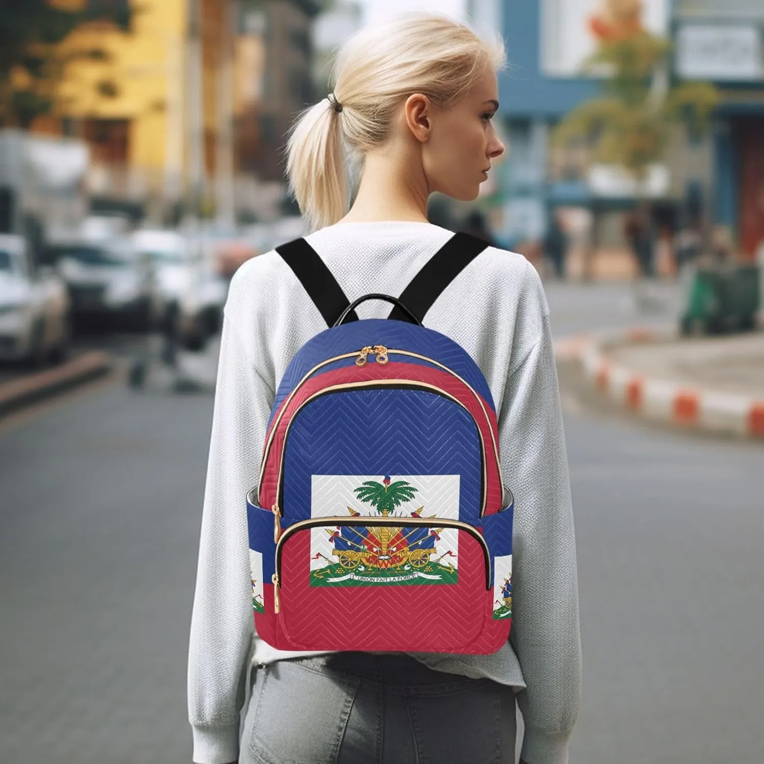 Haiti Flag Mini Backpack for Women, Travel Backpack Purse Daypack Shoulder Bag for Ladies