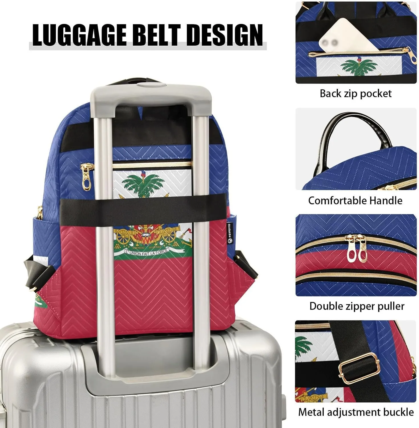 Haiti Flag Mini Backpack for Women, Travel Backpack Purse Daypack Shoulder Bag for Ladies
