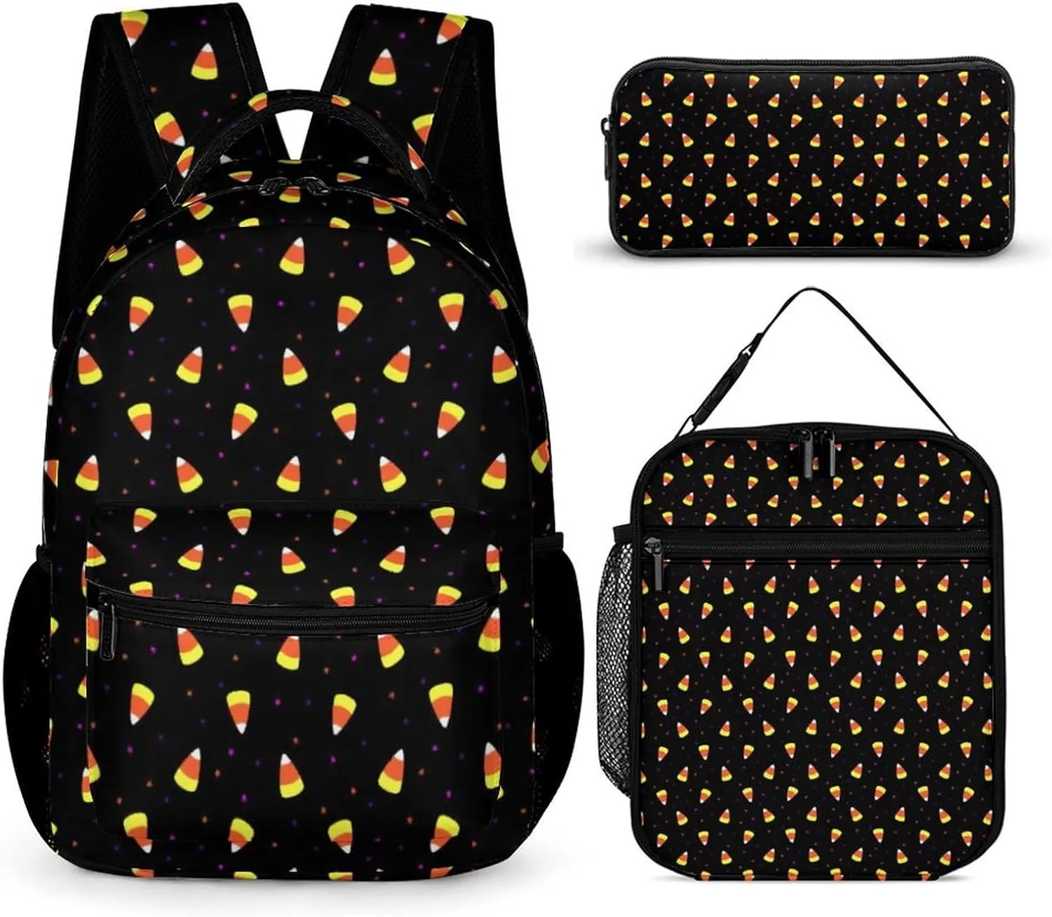 Halloween Candy Corn Backpack Portable Meal Bag, Stationery Bag Set, Sturdy And Durable