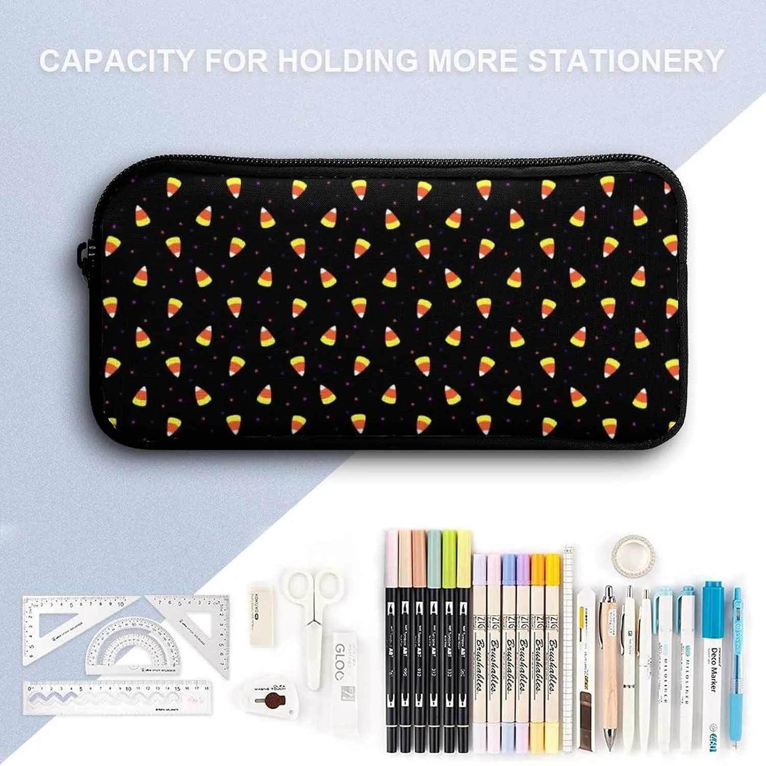 Halloween Candy Corn Backpack Portable Meal Bag, Stationery Bag Set, Sturdy And Durable