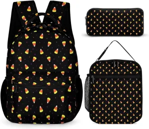 Halloween Candy Corn Backpack Portable Meal Bag, Stationery Bag Set, Sturdy And Durable