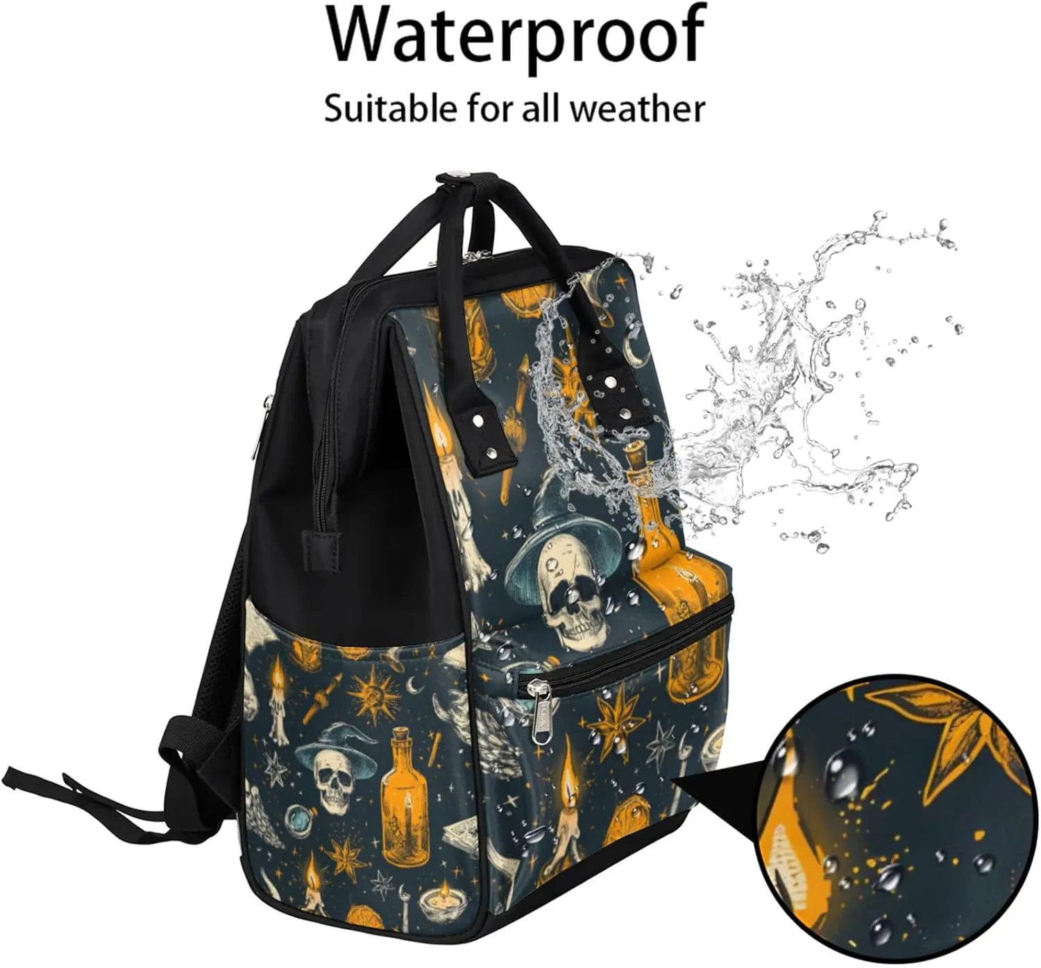 Halloween Skull Waterproof Diaper Bag Backpack Large Capacity Baby Bag with Stroller Straps, Multi-Pocket Diaper Bag Unisex Baby Travel Essentials Shower Gift