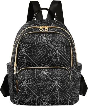 Halloween Women Backpack Spider Web Anti-Theft Travel Backpack with Luggage Belt Durable Lightweight Handbag Lady Purse Roomy Double Zipper Weekend Bag for Trip Holiday Gift
