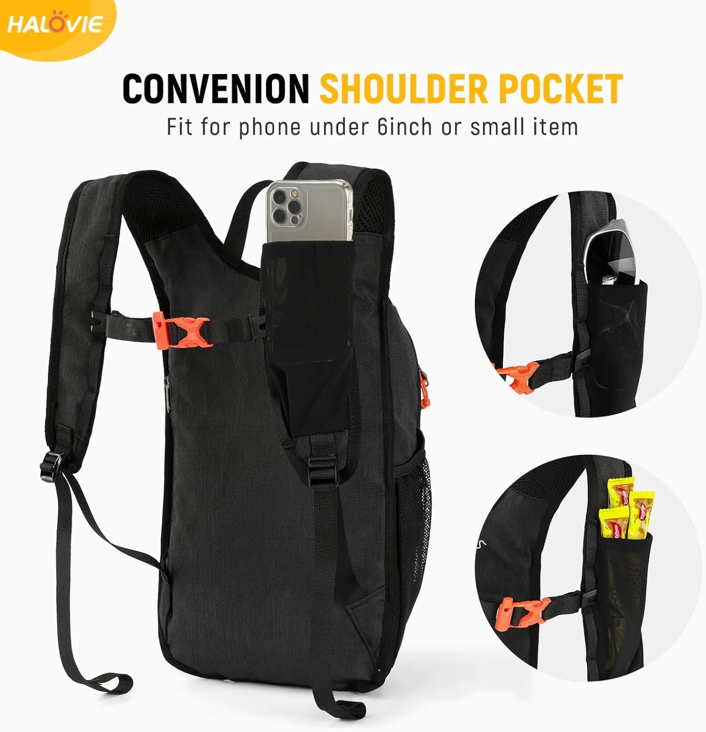 HALOVIE 15L Foldable Hiking Backpack Lightweight Travel Daypack Shoulder Pocket with Chest Strap Small Packable Pack for Walking Women Men (Black)