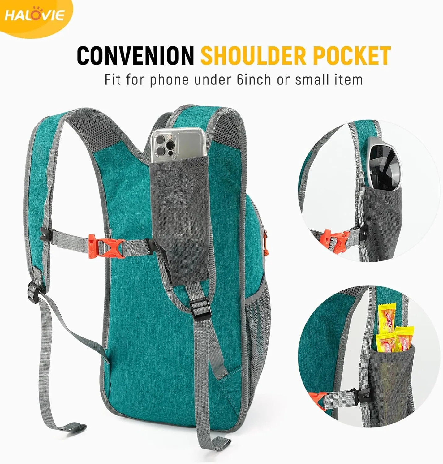 HALOVIE 15L Foldable Hiking Backpack Lightweight Travel Daypack Shoulder Pocket with Chest Strap Small Packable Pack for Walking Women Men (Cyan)