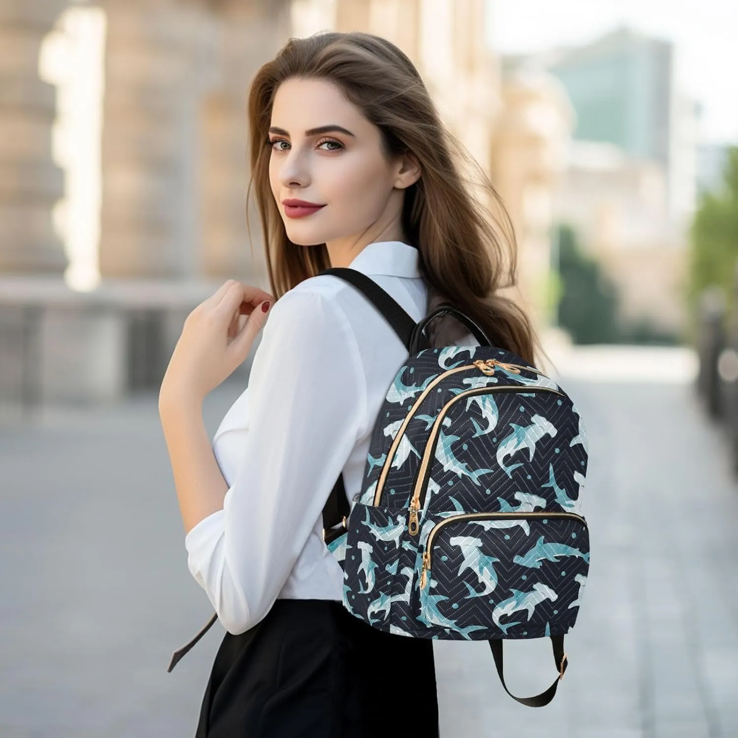 Hammerhead Shark Mini Backpack for Women, Travel Backpack Purse Daypack Shoulder Bag for Ladies