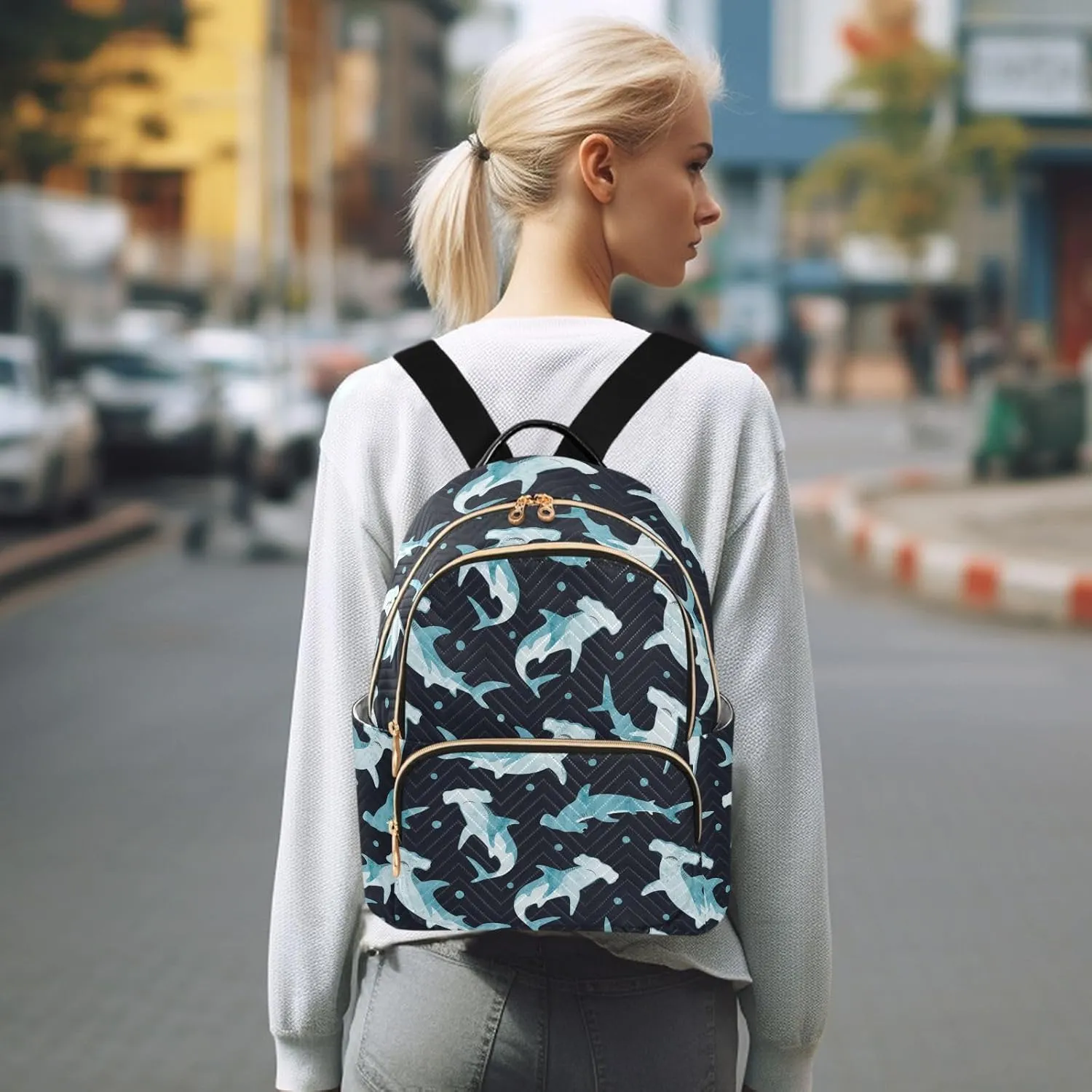 Hammerhead Shark Mini Backpack for Women, Travel Backpack Purse Daypack Shoulder Bag for Ladies