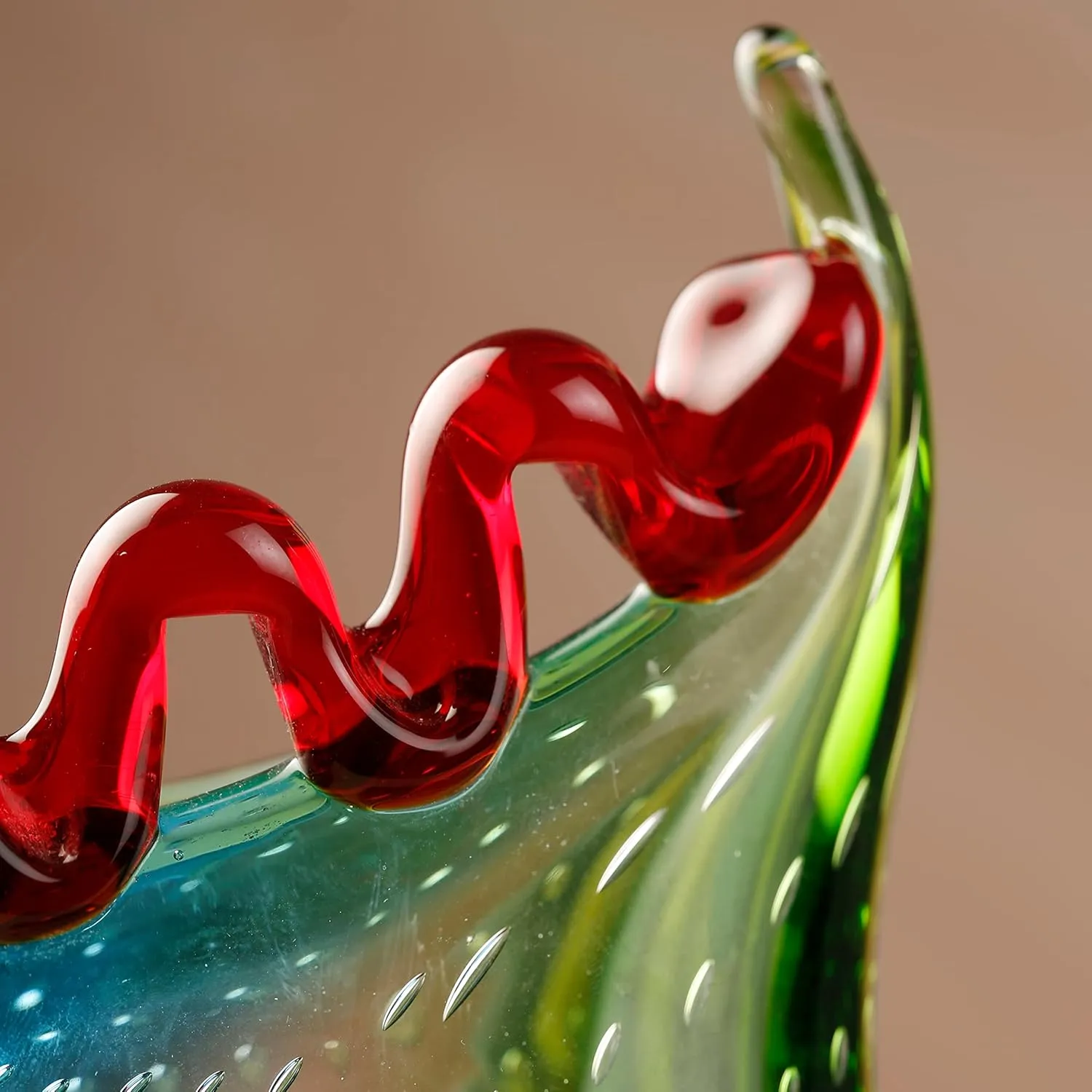 Hand Blown Art Glass Vase with face Art,Murano Glass Style,Multi-Colored