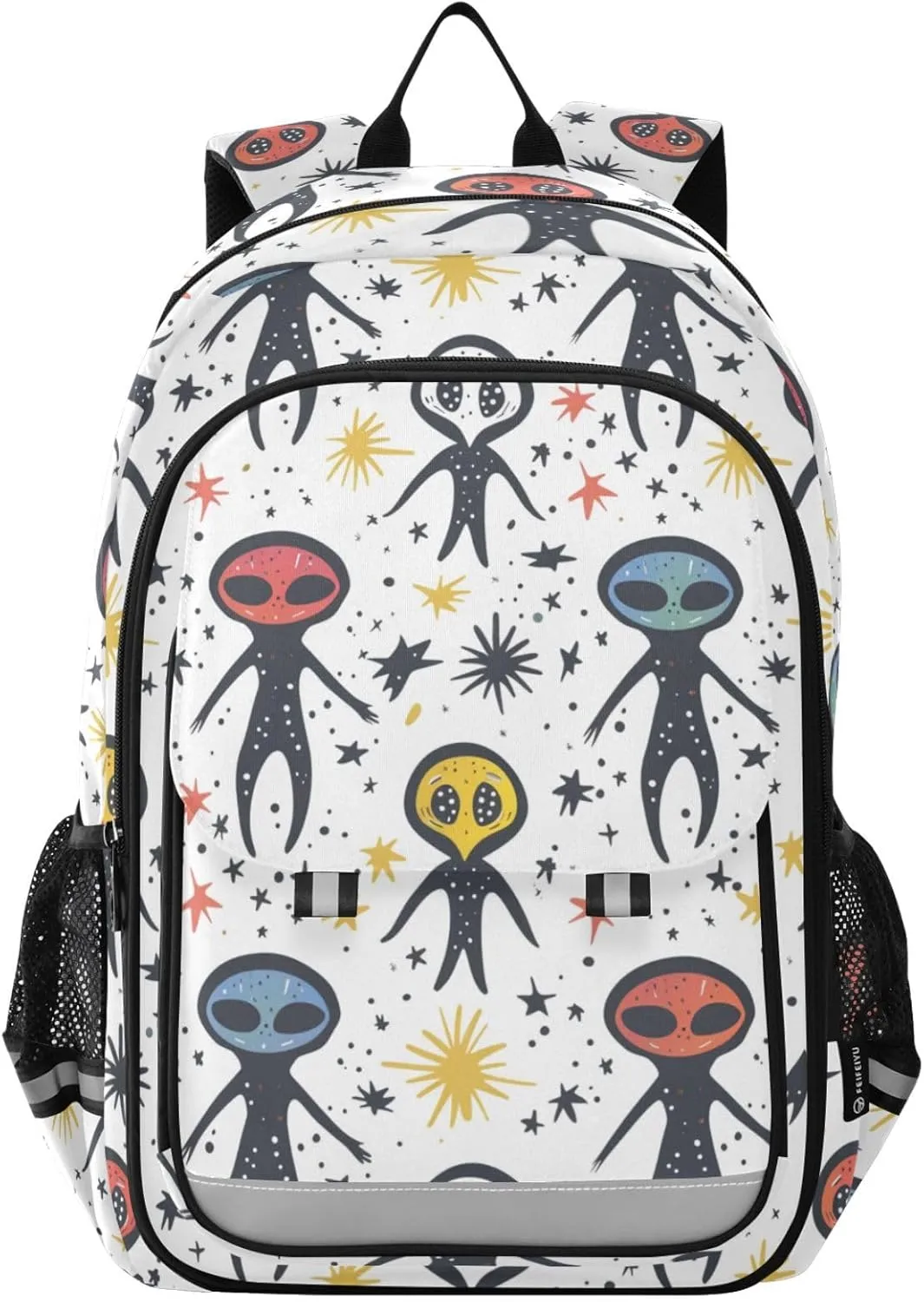 Hand-drawn Cartoon Alien Backpack for Boys Girls Elementary School Bag Kids Bookbag Travel Rucksack With Reflective Stripes