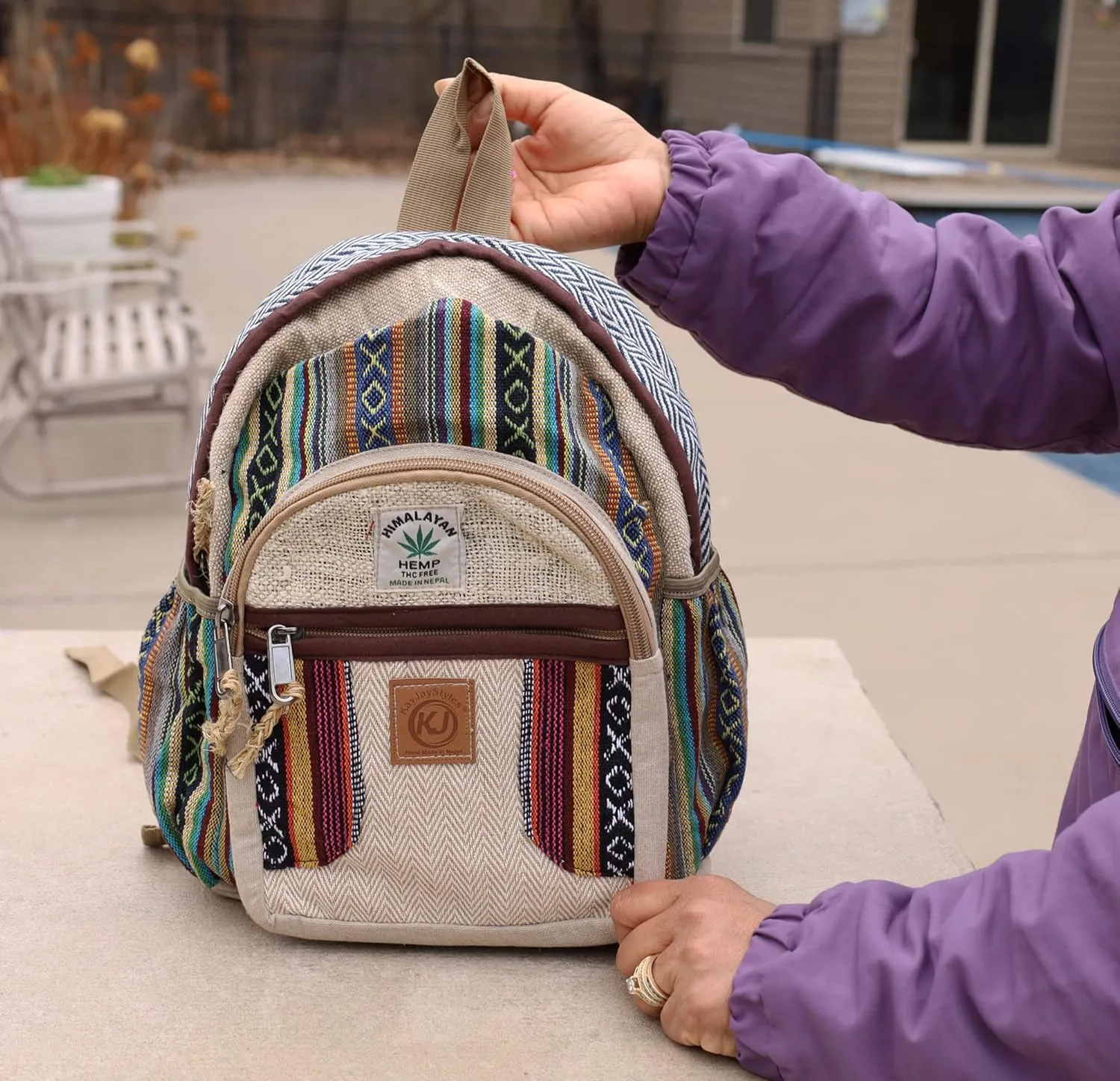 Handmade Natural Hemp Nepal Backpack Purse for Women Small Lightweight Daypack (DAYPACK3)