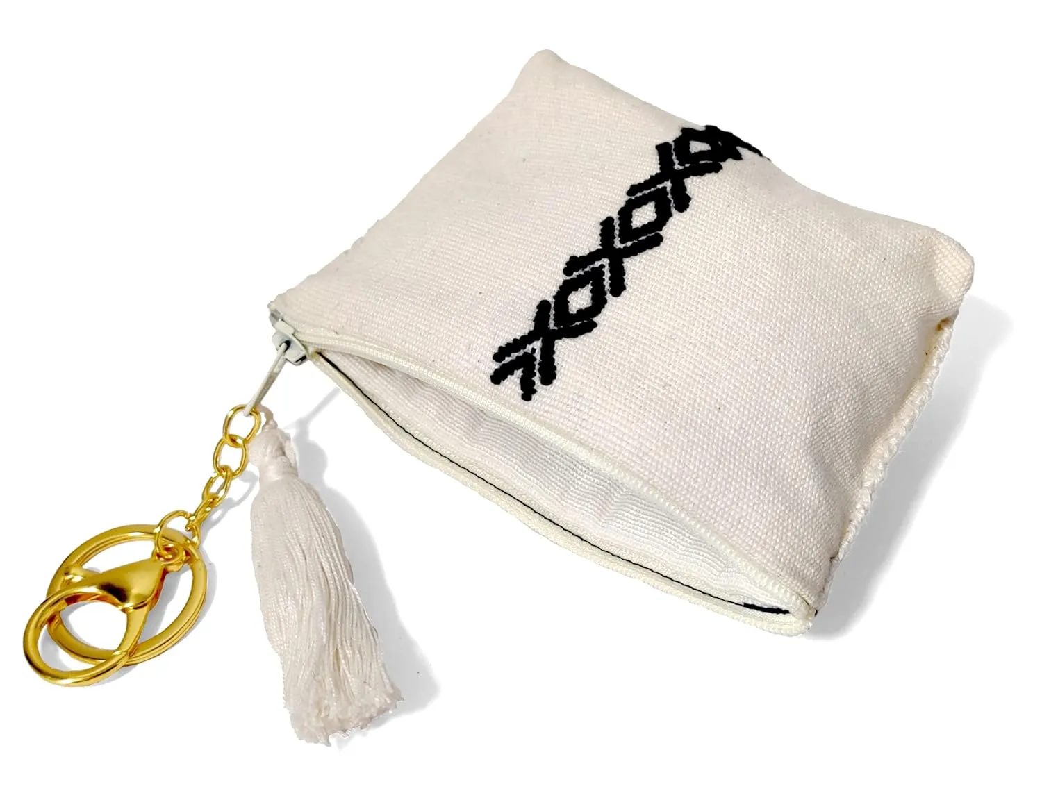 Handmade Sustainable Coin purse Eco friendly Cotton strings Change wallet inside padded pouch with keychain and tassel (Beige Nichim)