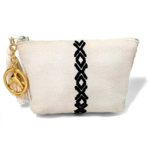 Handmade Sustainable Coin purse Eco friendly Cotton strings Change wallet inside padded pouch with keychain and tassel (Beige Nichim)