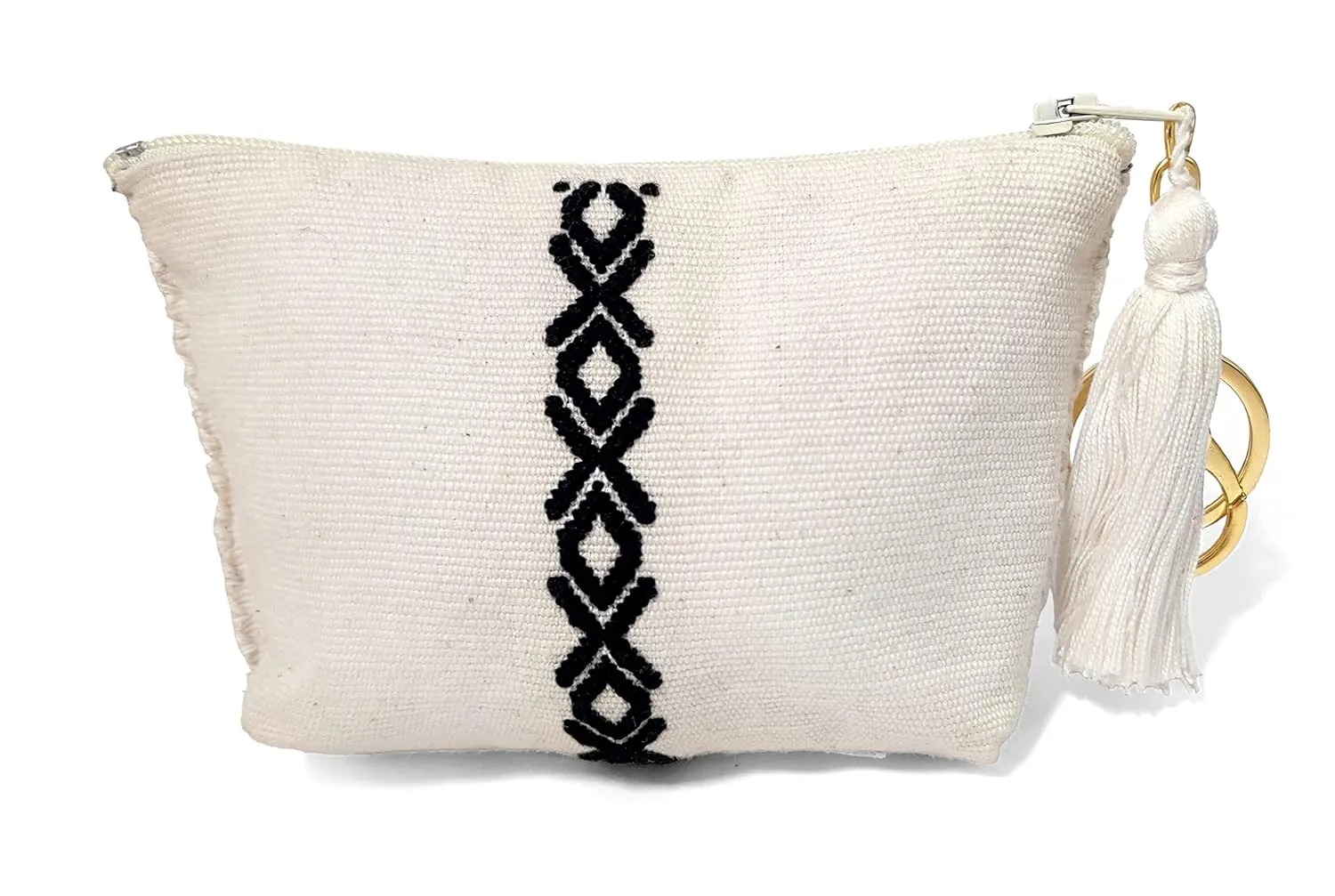 Handmade Sustainable Coin purse Eco friendly Cotton strings Change wallet inside padded pouch with keychain and tassel (Beige Nichim)