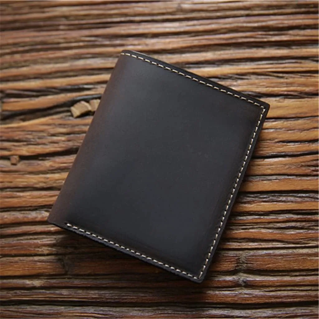 Handmade Vintage Wallet Men's Short Cowhide Money Clip Genuine Men's Leather Wallet
