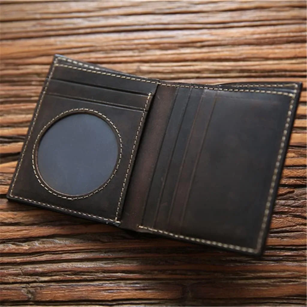 Handmade Vintage Wallet Men's Short Cowhide Money Clip Genuine Men's Leather Wallet
