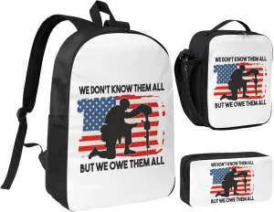 Happy Memorial Day 2025 Remember&Honor Backpack Set Lightweight Laptop Backpack Lunch Bag with Pencil Case for Women Men Travel Work