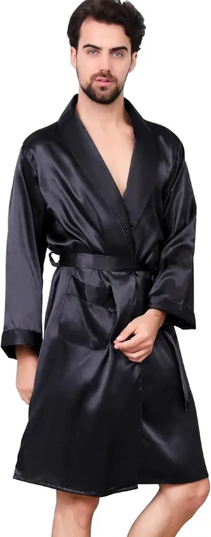 Haseil Men's Satin Robe Dragon Luxurious Silk Spa Long Sleeve House Kimono Bathrobe