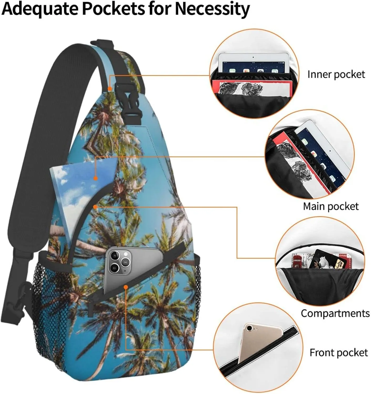 Hawaii Tropical Palm Tree Sling Bag Women Men Backpack Crossbody Bag Travel Hiking Casual Daypack