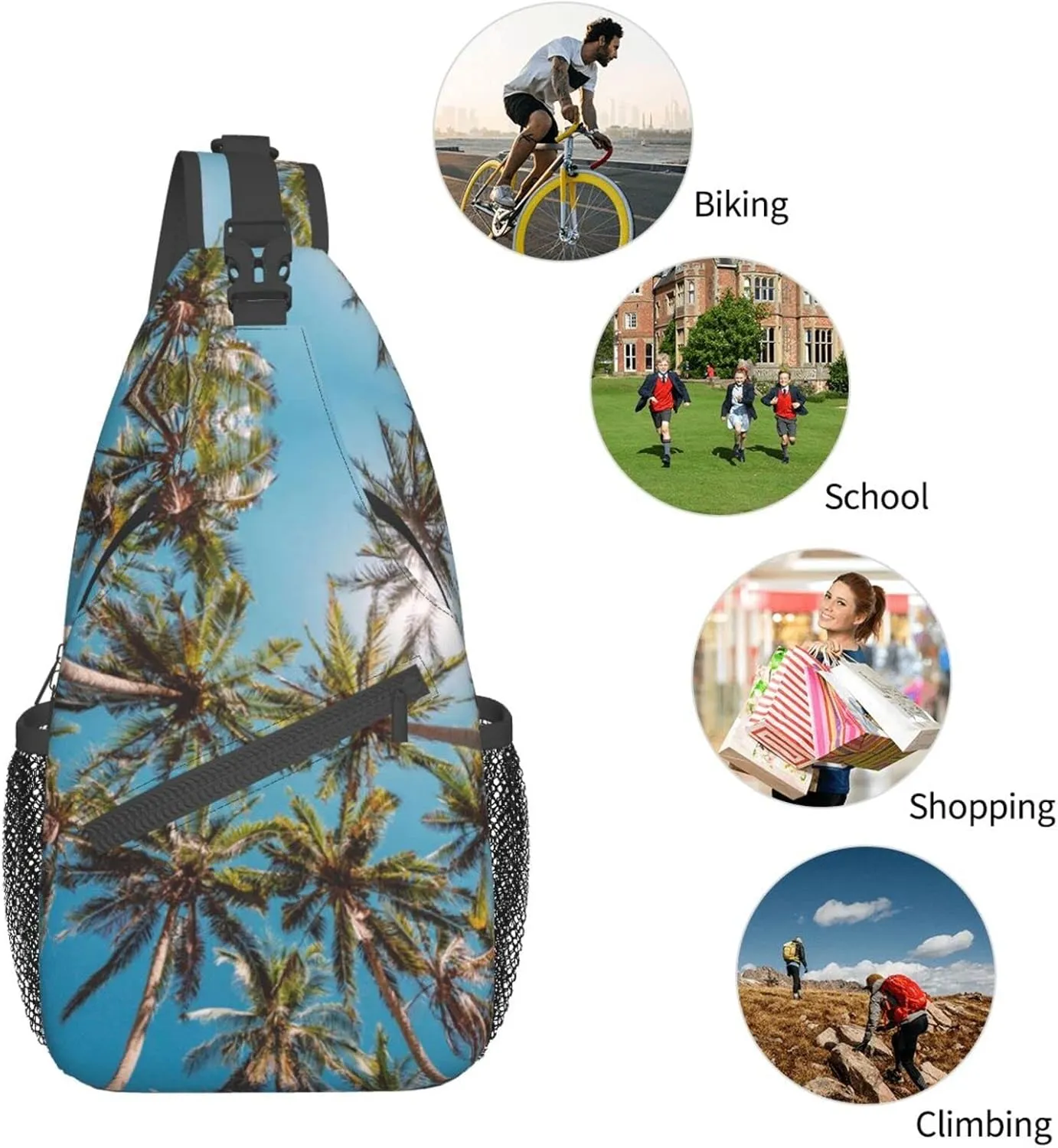 Hawaii Tropical Palm Tree Sling Bag Women Men Backpack Crossbody Bag Travel Hiking Casual Daypack
