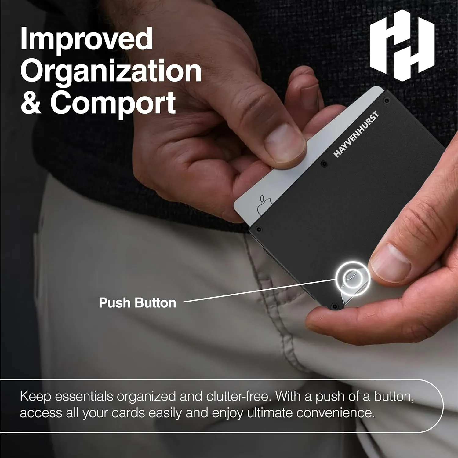 Hayvenhurst Wallet For Men - Reinvented Design Men's Wallet - Slim, Minimalistic & Seamless, Blocks RFID Scanners with a Cash Strap (Black)