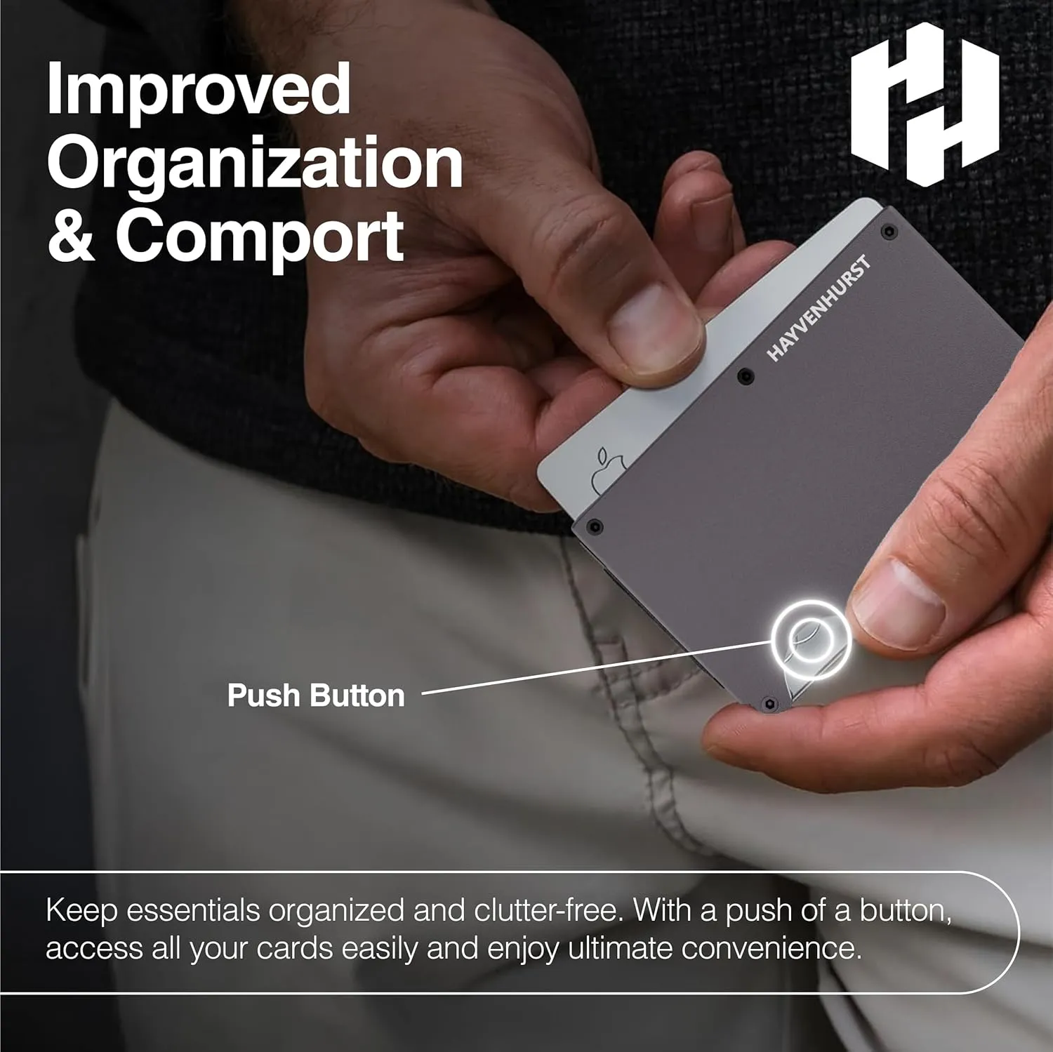 Hayvenhurst Wallet For Men - Reinvented Design Men's Wallet - Slim, Minimalistic & Seamless, Blocks RFID Scanners with a Cash Strap (Gunmetal)
