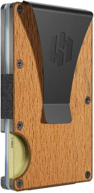 Hayvenhurst Wallet For Men - Reinvented Design Men's Wallet - Slim, Minimalistic & Seamless Card Case, Blocks RFID Scanners, Holds 12 Cards (Beech Wood)