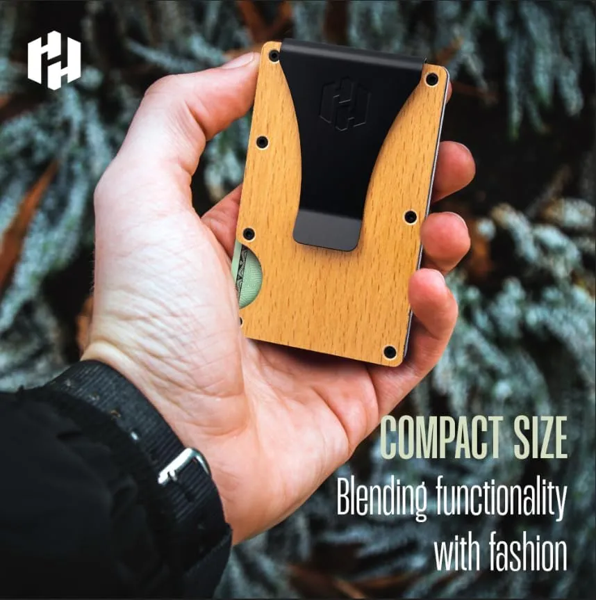 Hayvenhurst Wallet For Men - Reinvented Design Men's Wallet - Slim, Minimalistic & Seamless Card Case, Blocks RFID Scanners, Holds 12 Cards (Beech Wood)