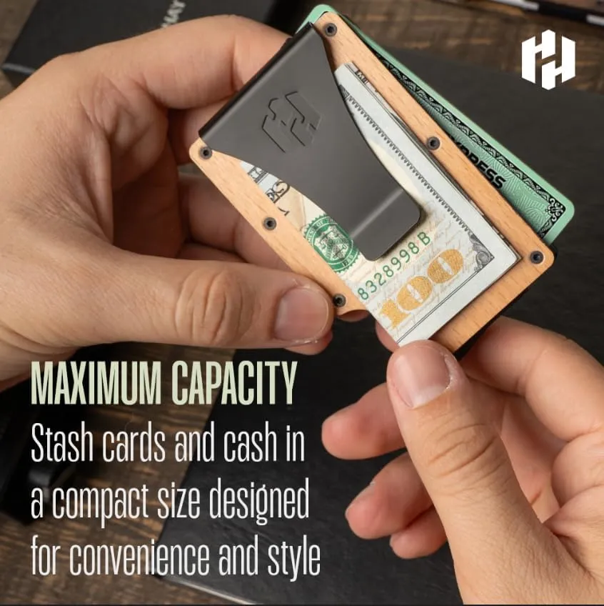 Hayvenhurst Wallet For Men - Reinvented Design Men's Wallet - Slim, Minimalistic & Seamless Card Case, Blocks RFID Scanners, Holds 12 Cards (Beech Wood)
