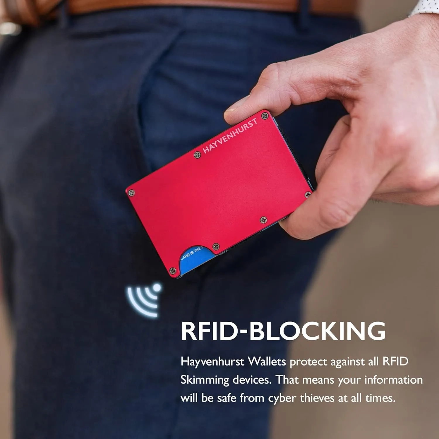 Hayvenhurst Wallet For Men - Reinvented Design Men's Wallet - Slim, Minimalistic & Seamless Card Case, Blocks RFID Scanners, Holds 12 Cards (Crimson)