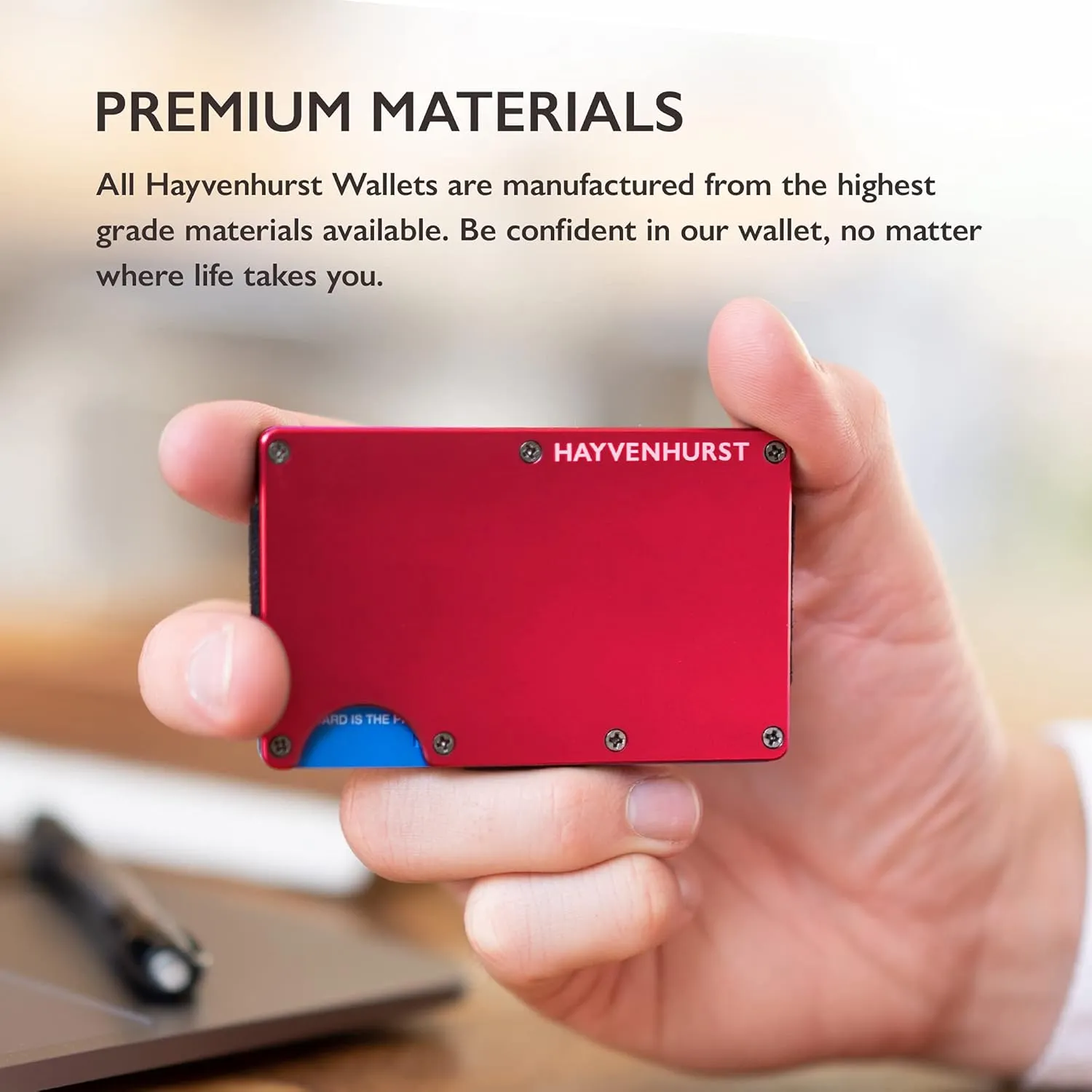 Hayvenhurst Wallet For Men - Reinvented Design Men's Wallet - Slim, Minimalistic & Seamless Card Case, Blocks RFID Scanners, Holds 12 Cards (Crimson)