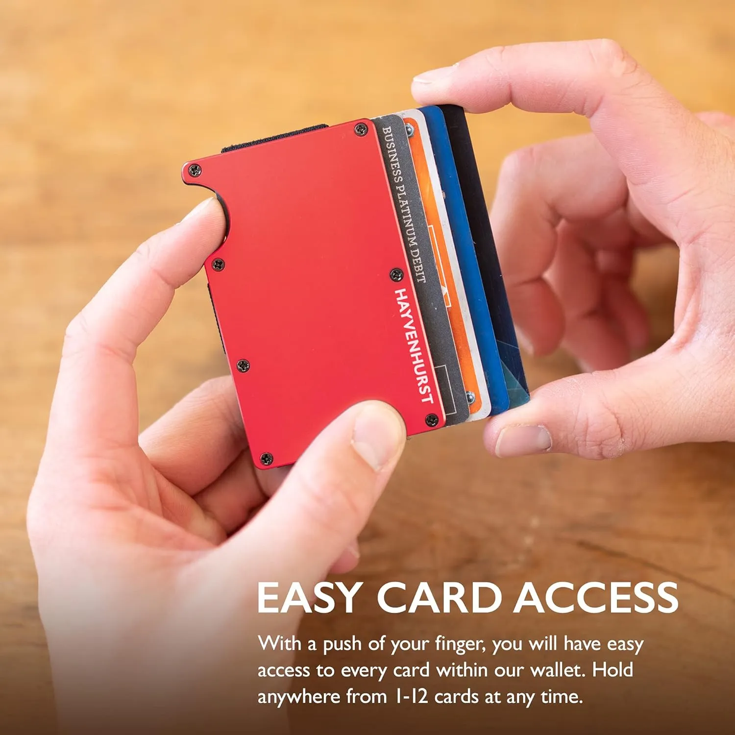 Hayvenhurst Wallet For Men - Reinvented Design Men's Wallet - Slim, Minimalistic & Seamless Card Case, Blocks RFID Scanners, Holds 12 Cards (Crimson)