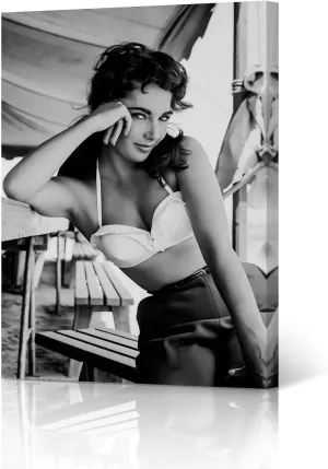 HB Art Design Sexy Actress Elizabeth Taylor Poses with Bikini Black and White Canvas Wall Art Print British American Icon Artwork Living Room Bedroom Decor Home Decor Made in USA 12x8